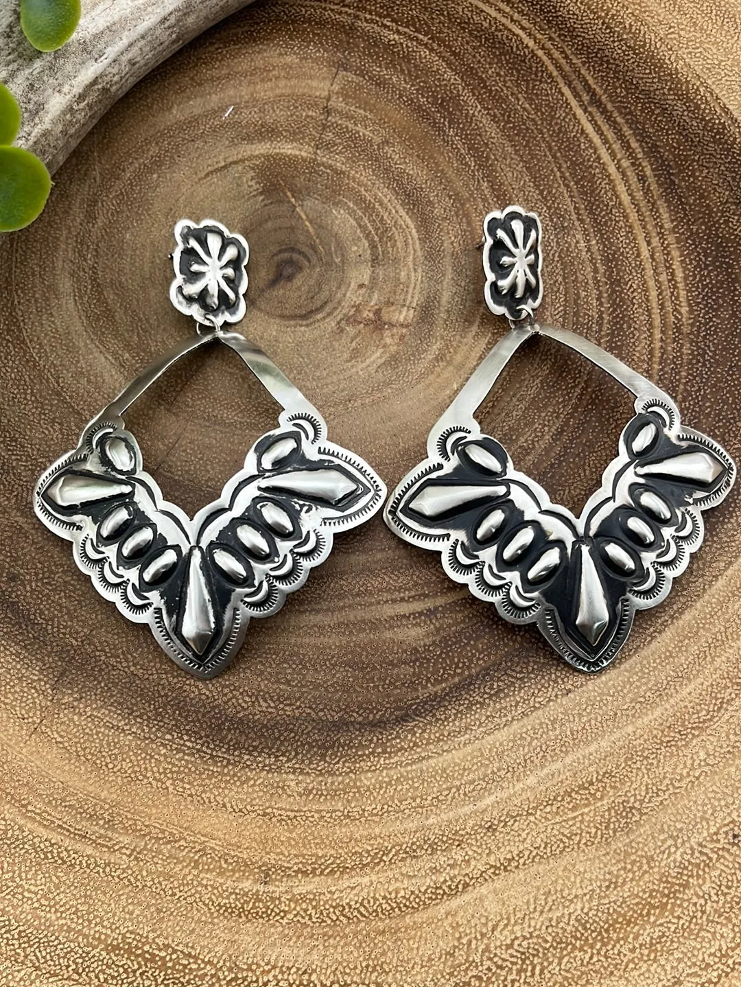 Oralia Post Diamond Drop Concho Earrings - 3"
