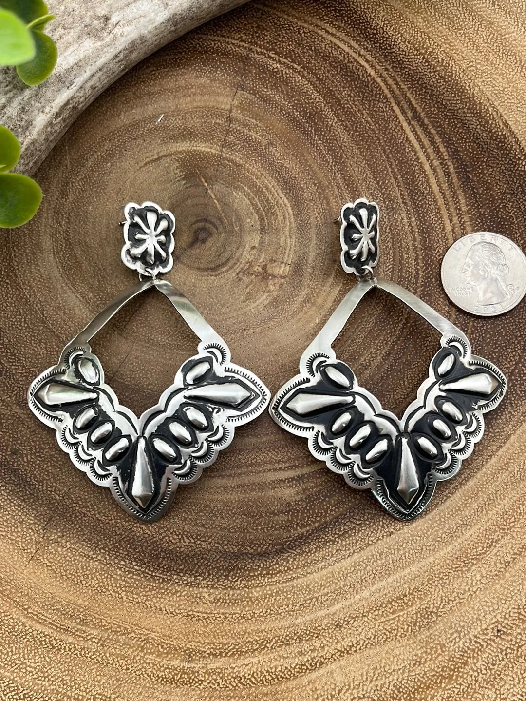 Oralia Post Diamond Drop Concho Earrings - 3"