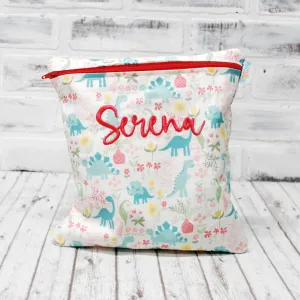 Pastel Nursey Girl Dinosaurs Personalized Reusable Food Bag