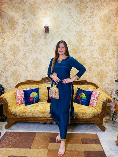 Peacock Silk Suit