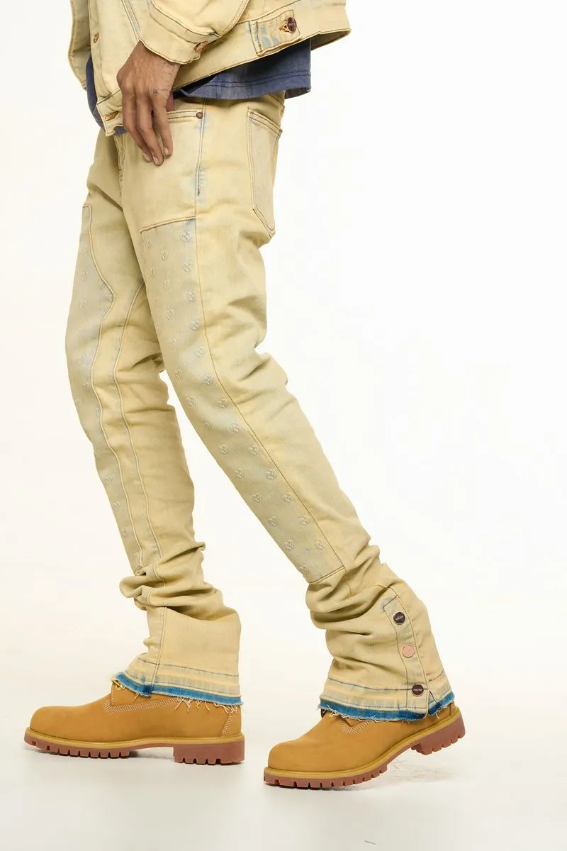 PHEELINGS MENDING HEARTS EMBOSSED FLARE STACK DENIM (LIGHT BLUE/SAND)