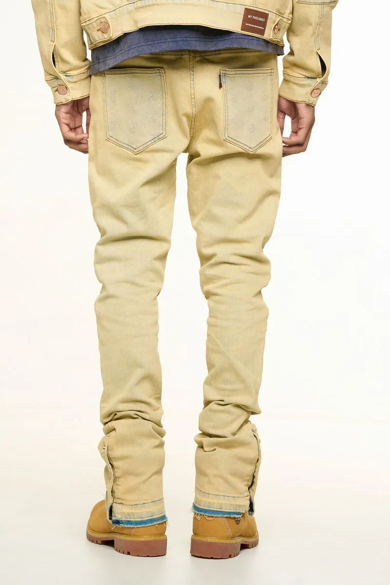 PHEELINGS MENDING HEARTS EMBOSSED FLARE STACK DENIM (LIGHT BLUE/SAND)