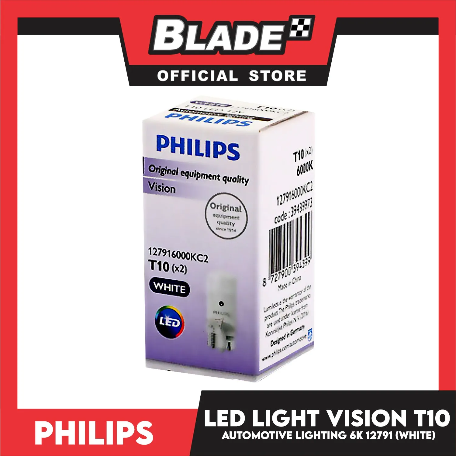 Philips T10 Led Vision 12791 6000k White (Pair)