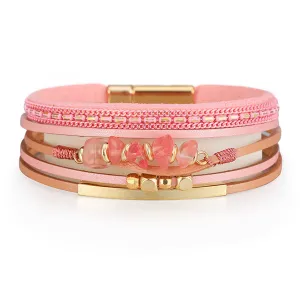 Pink Resin Beads & 18K Gold-Plated Layered Bracelet