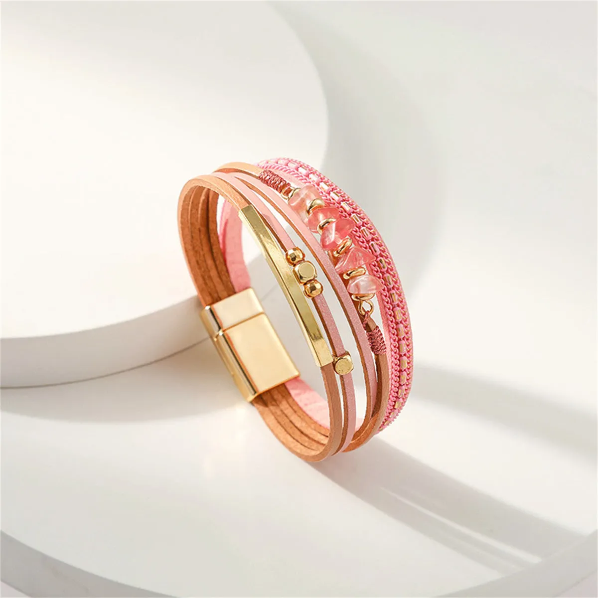 Pink Resin Beads & 18K Gold-Plated Layered Bracelet