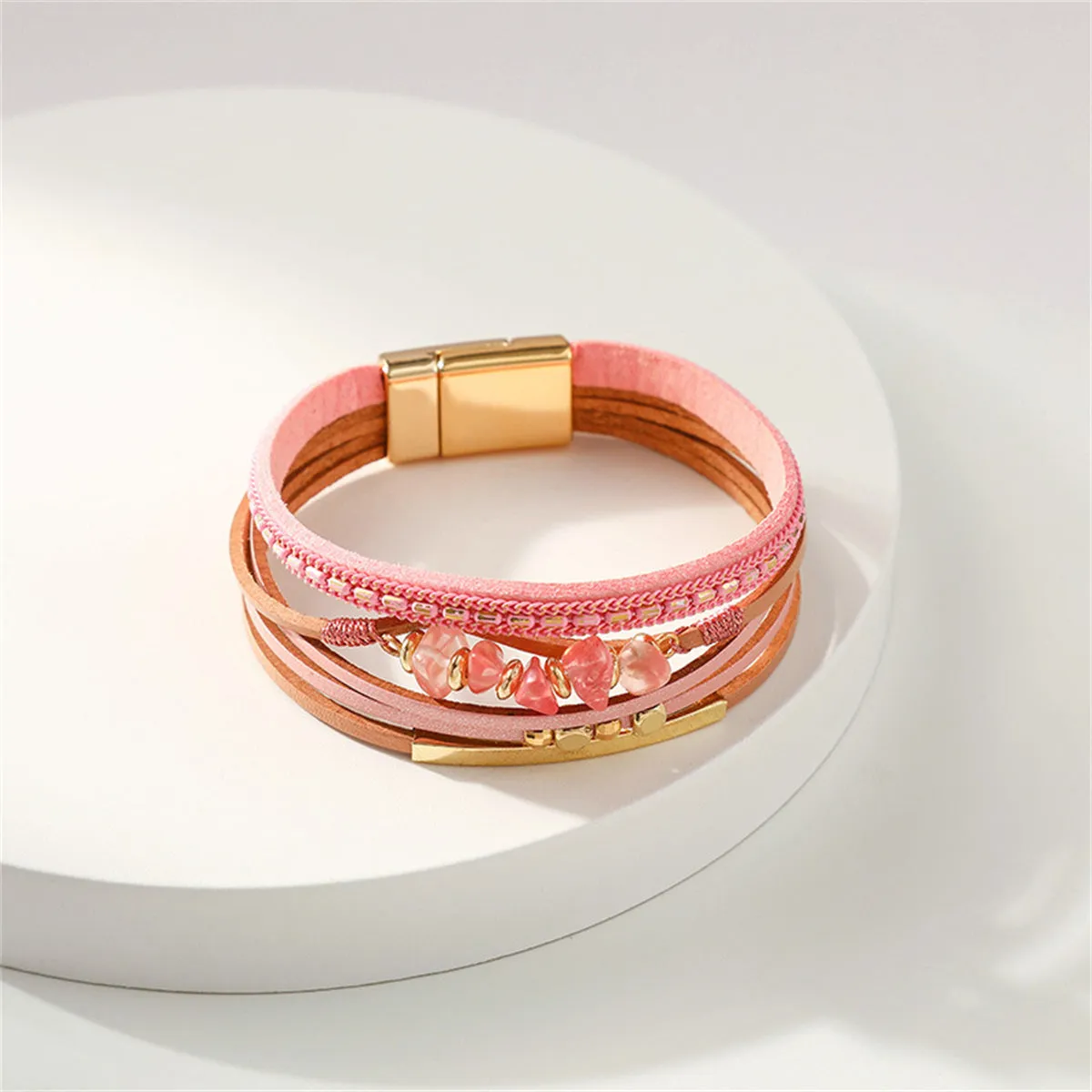 Pink Resin Beads & 18K Gold-Plated Layered Bracelet
