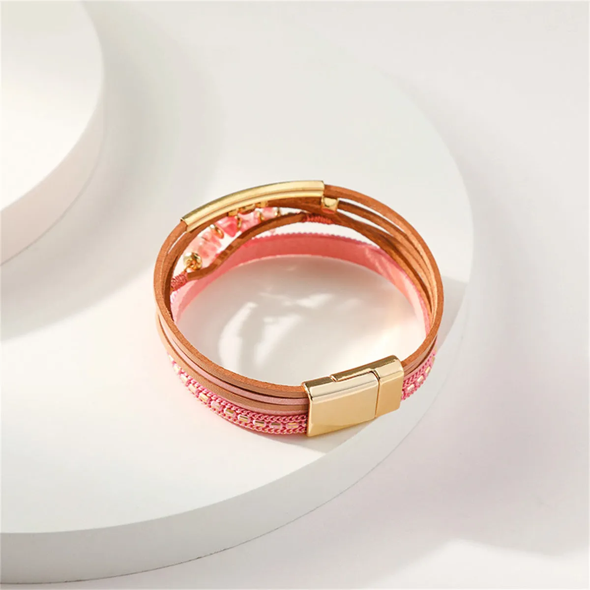 Pink Resin Beads & 18K Gold-Plated Layered Bracelet