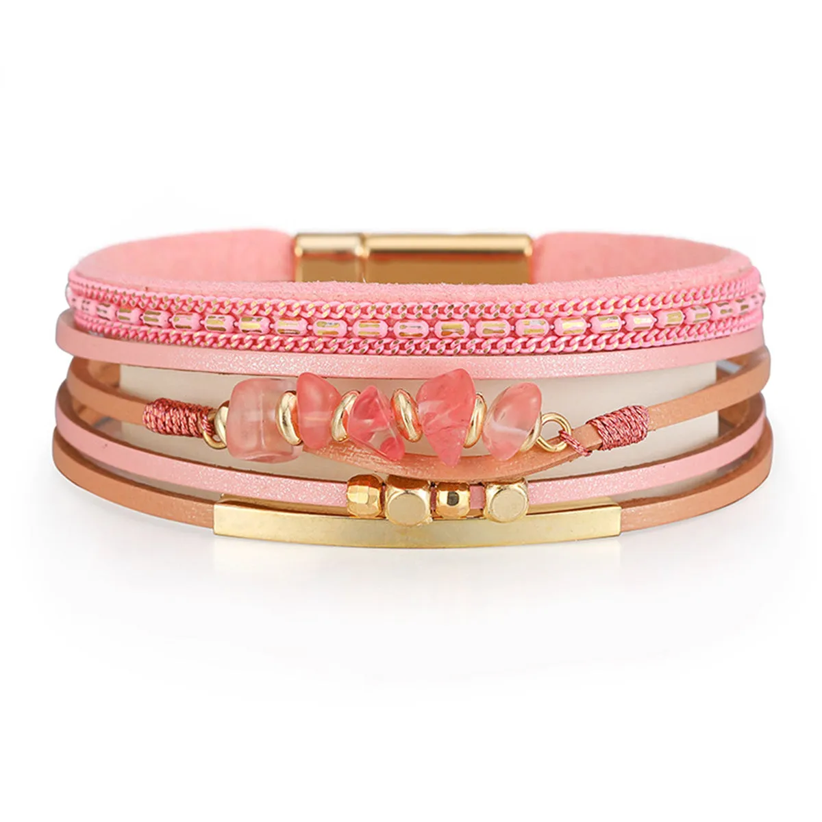 Pink Resin Beads & 18K Gold-Plated Layered Bracelet