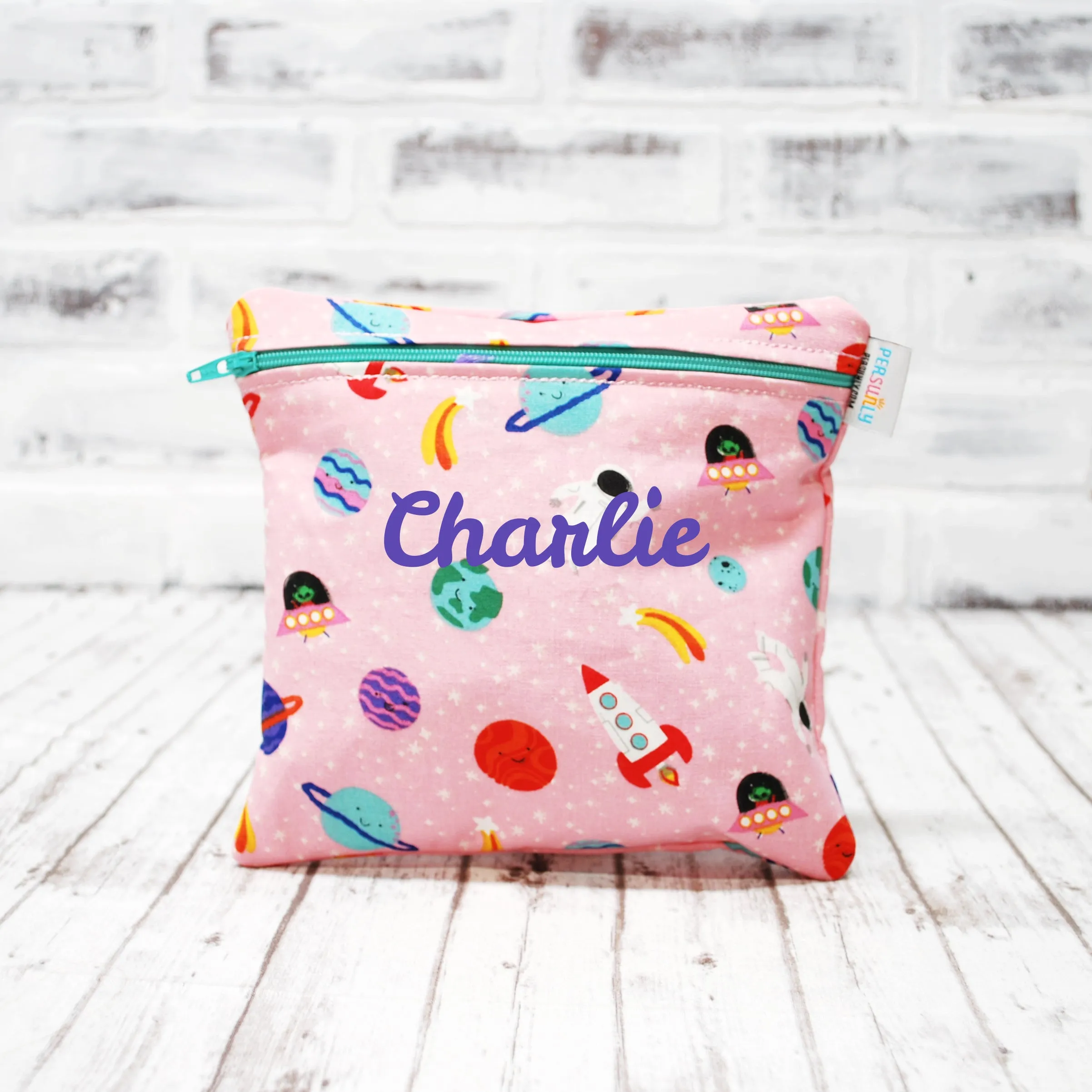Pink Space Personalized Reusable Food Bag