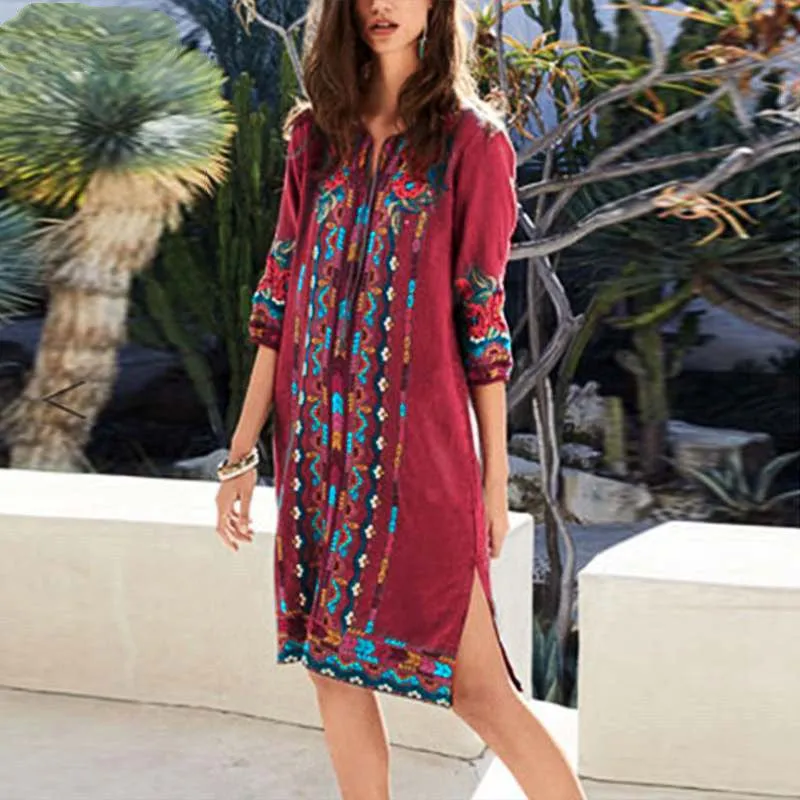 Printed casual tunic dress bohemian
