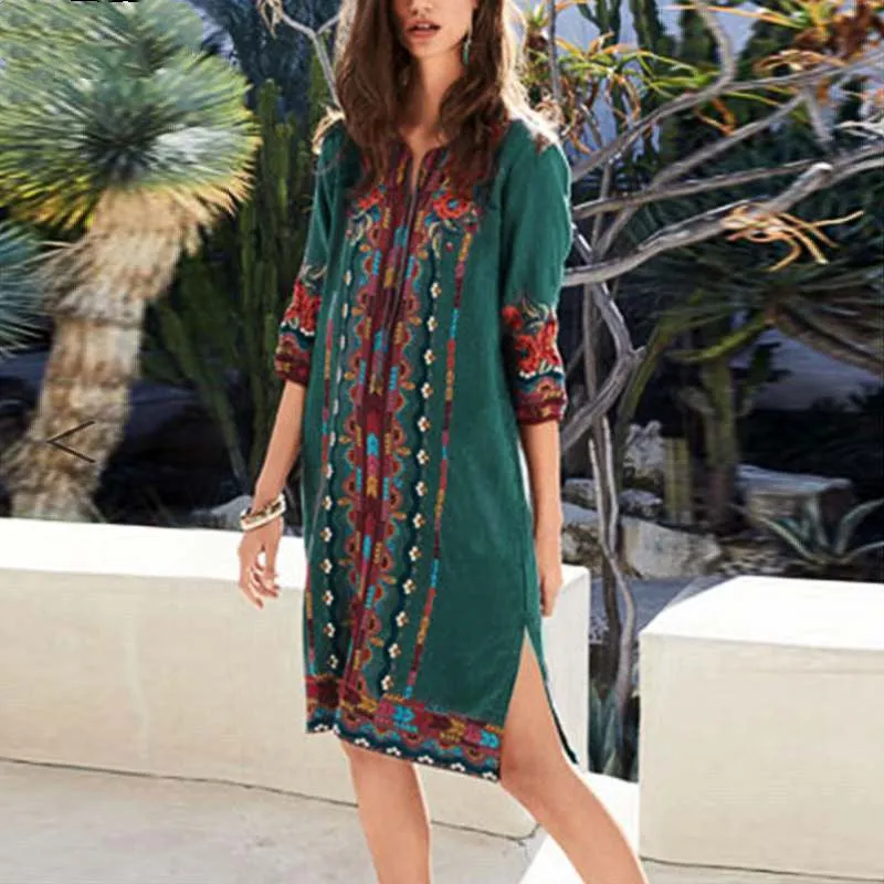 Printed casual tunic dress bohemian