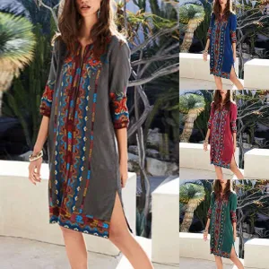 Printed casual tunic dress bohemian