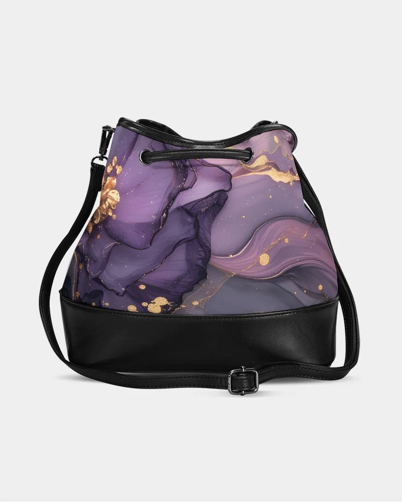 Purple and Gold Acrylic Pour Mini Drawstring Bucket Bag