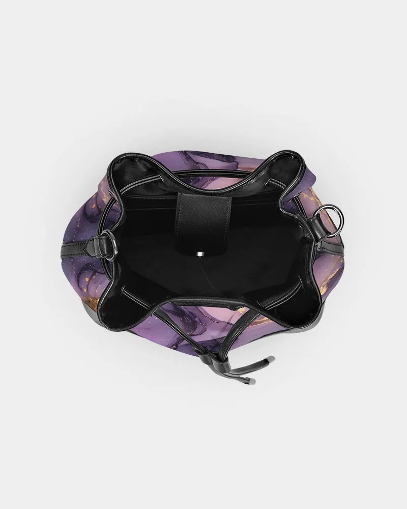 Purple and Gold Acrylic Pour Mini Drawstring Bucket Bag