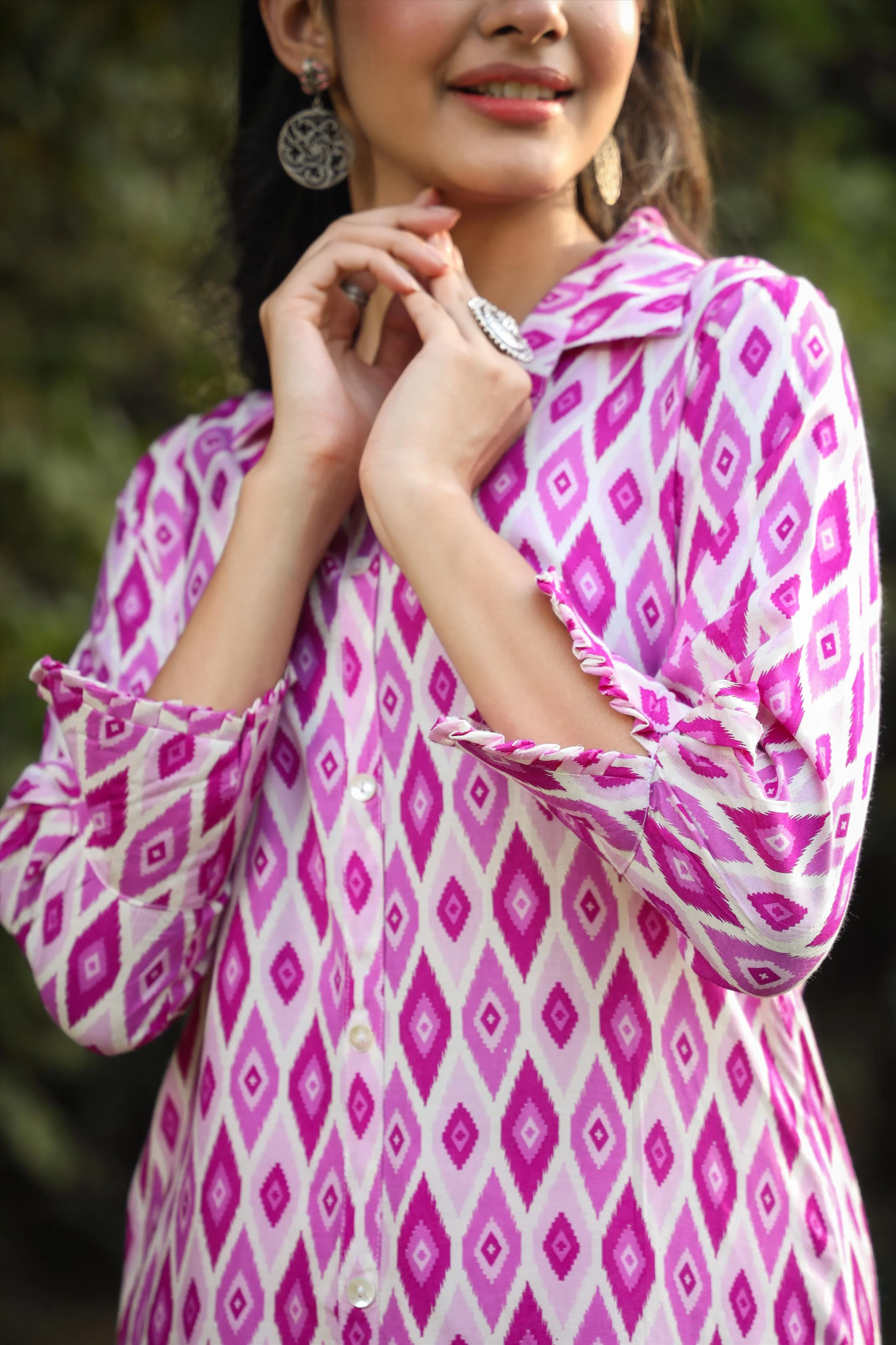 Purple Muslin Ikat Print Co-Ord Set