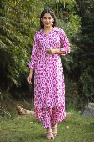 Purple Muslin Ikat Print Co-Ord Set