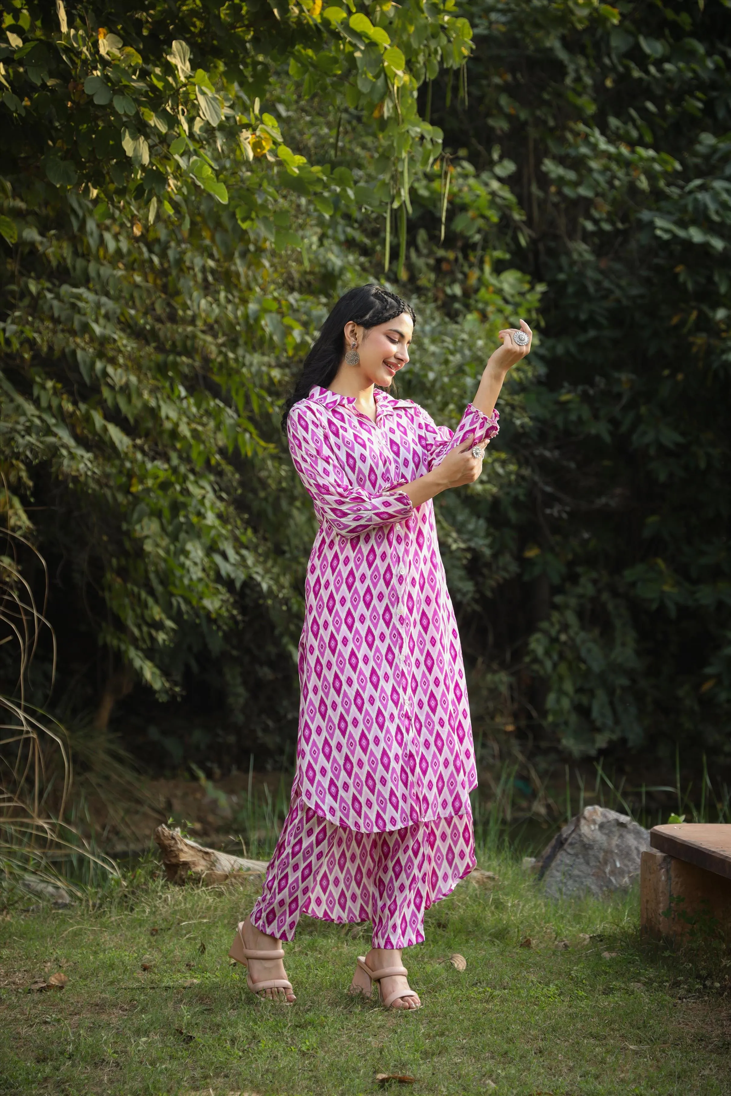 Purple Muslin Ikat Print Co-Ord Set