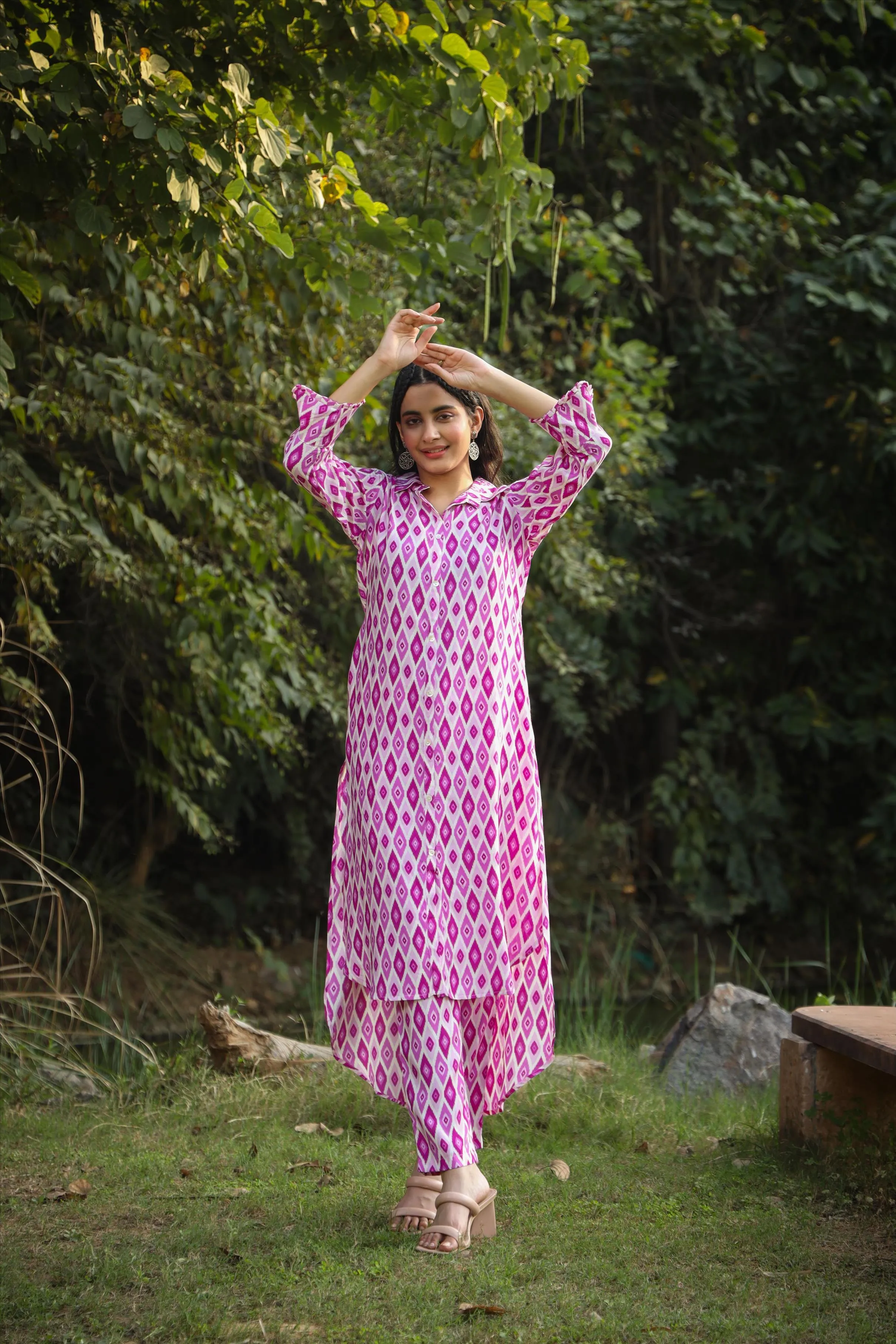 Purple Muslin Ikat Print Co-Ord Set