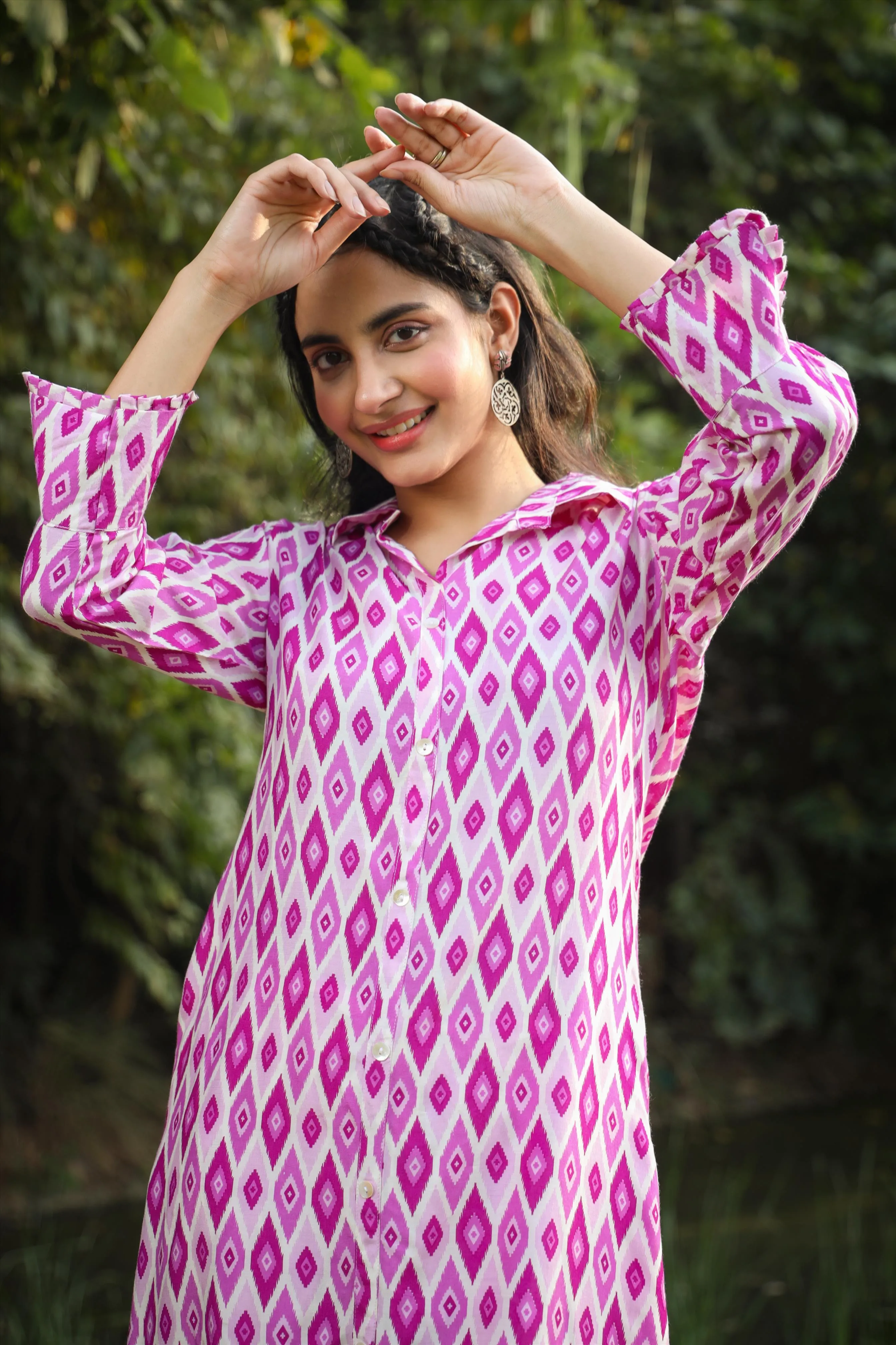 Purple Muslin Ikat Print Co-Ord Set