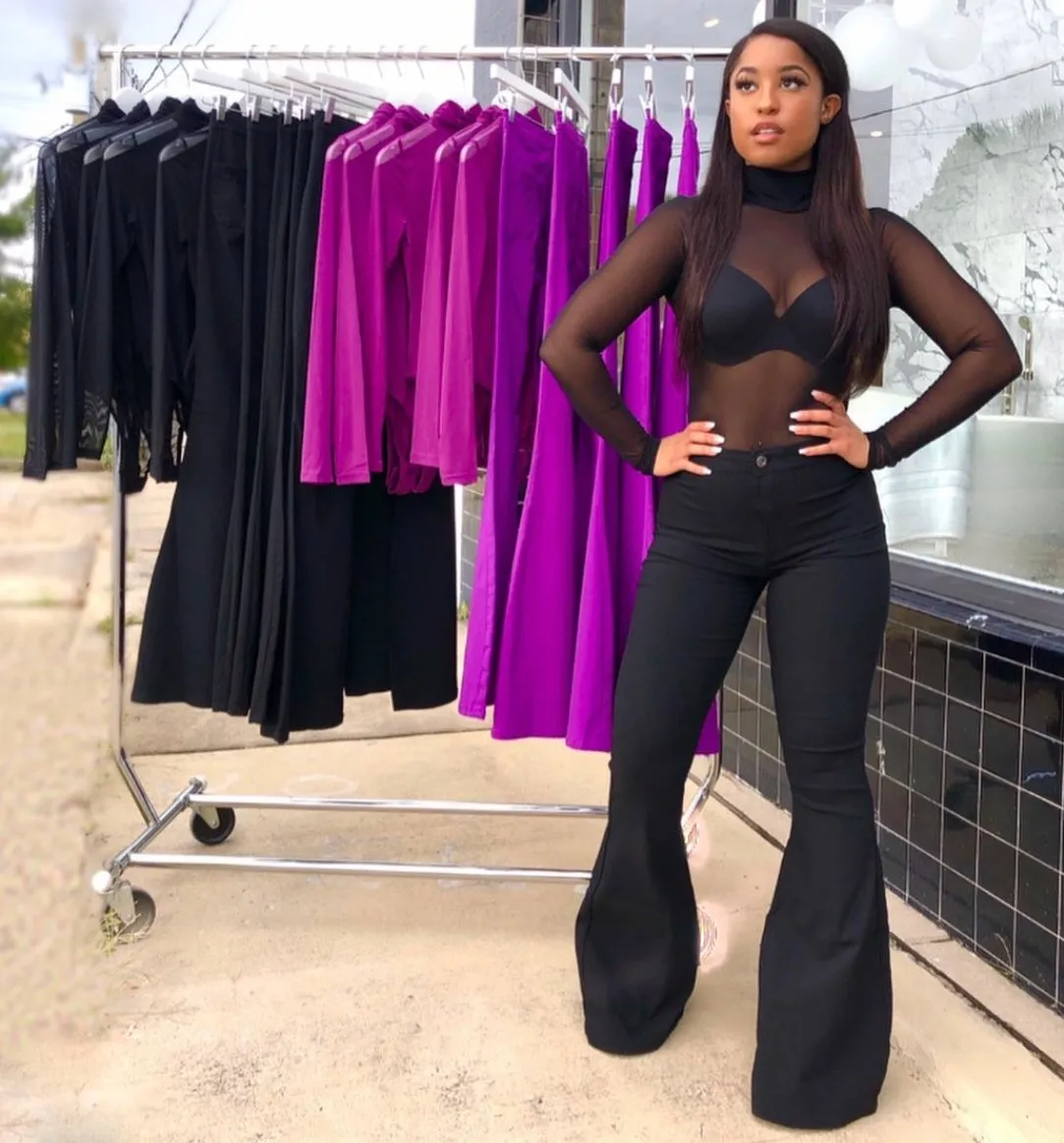 Purple Turtleneck Mesh Bodysuit