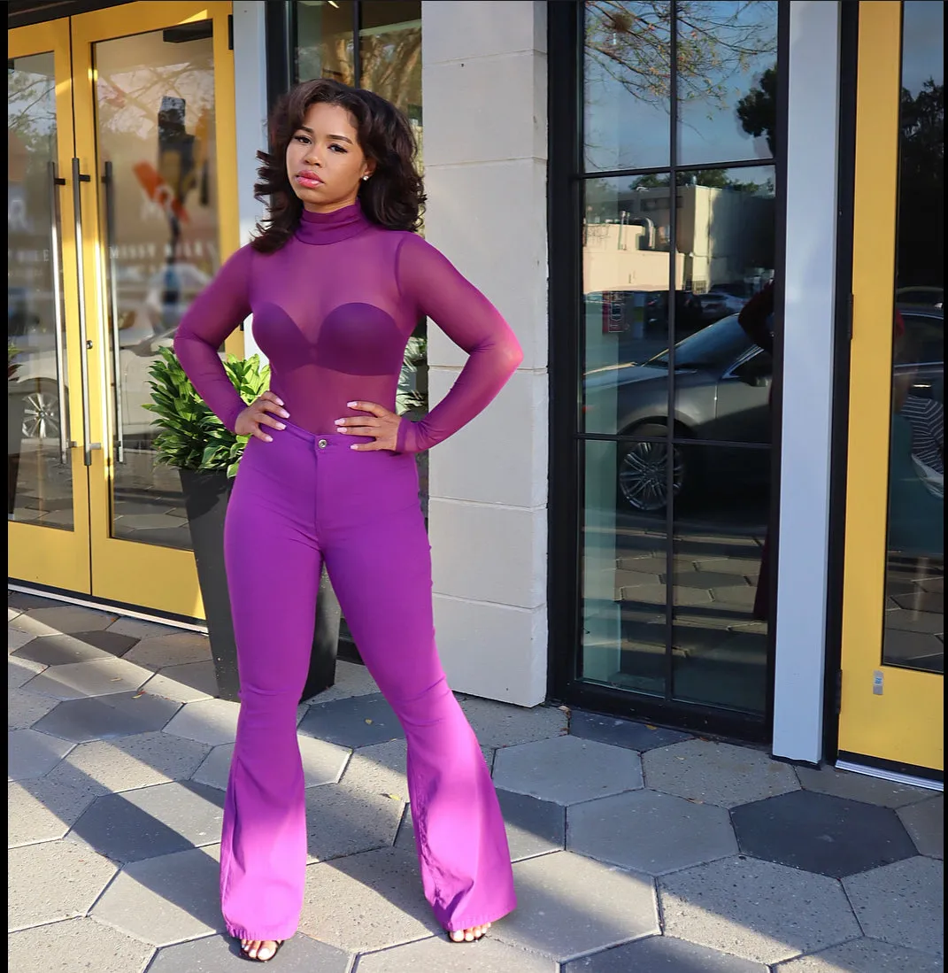 Purple Turtleneck Mesh Bodysuit