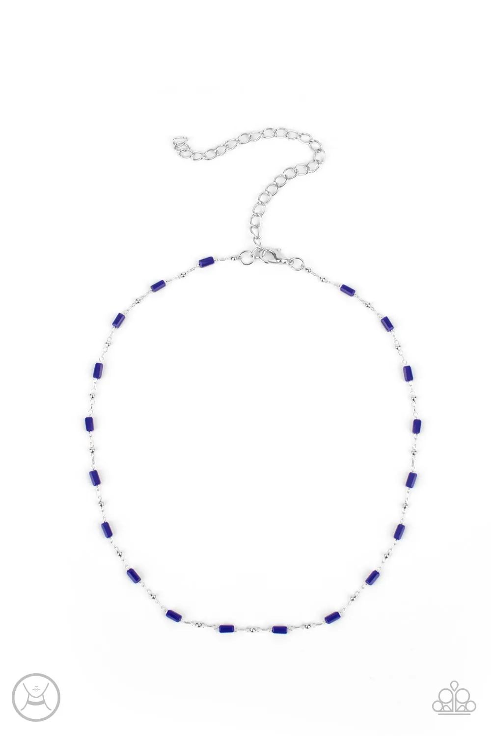 "Urban Expo" Silver Metal & Blue Barrel Beads Dainty Choker Necklace Set