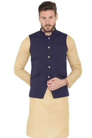 Rayon Embossed Blue Modi Nehru Jacket