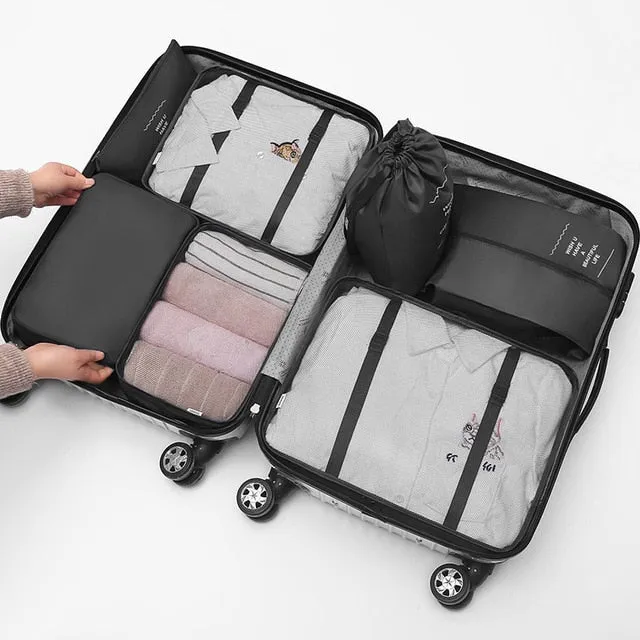 Realaiot 7Pcs/set Travel Luggage Organizer Clothes Storage Bag High Quality Waterproof Cosmetic Toiletrie Bag Travel Accessories
