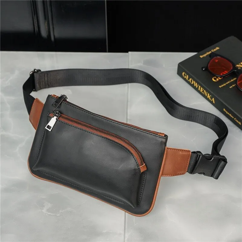 Realaiot Street Fashion Chest Bag Men Waist Bag Crossbody Shoulder Bags Men Chest Bag Mobile Phone Bag PU Leather Men's Chest Bags