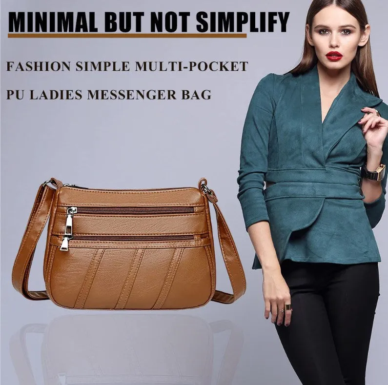 Realaiot Women Leather Shoulder Bag Multi-pocket Mother Female Zipper Crossbody Handbags Fashion Exquisite Shopping Bag