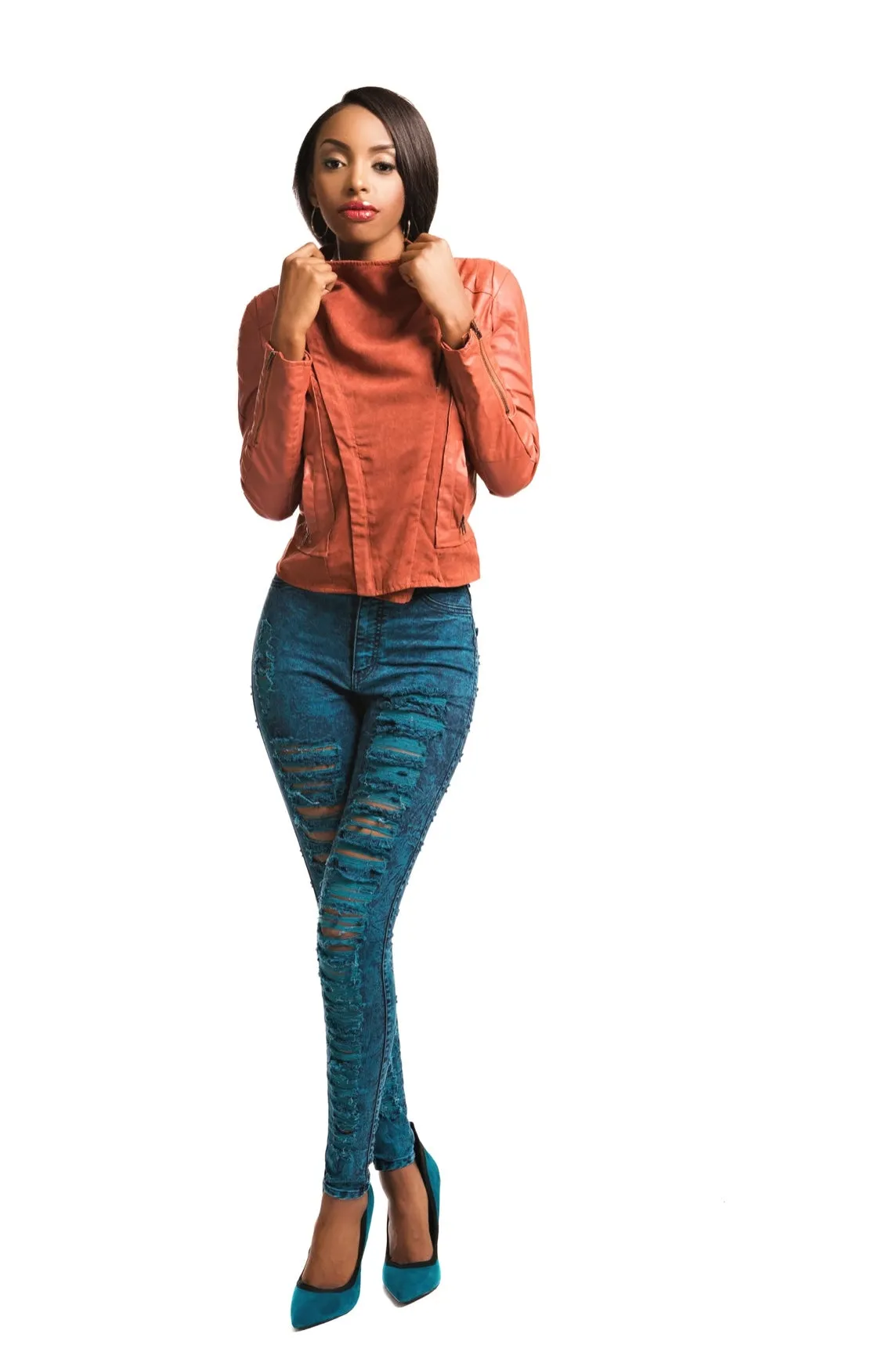 RED VEGAN LEATHER MOTO JACKET