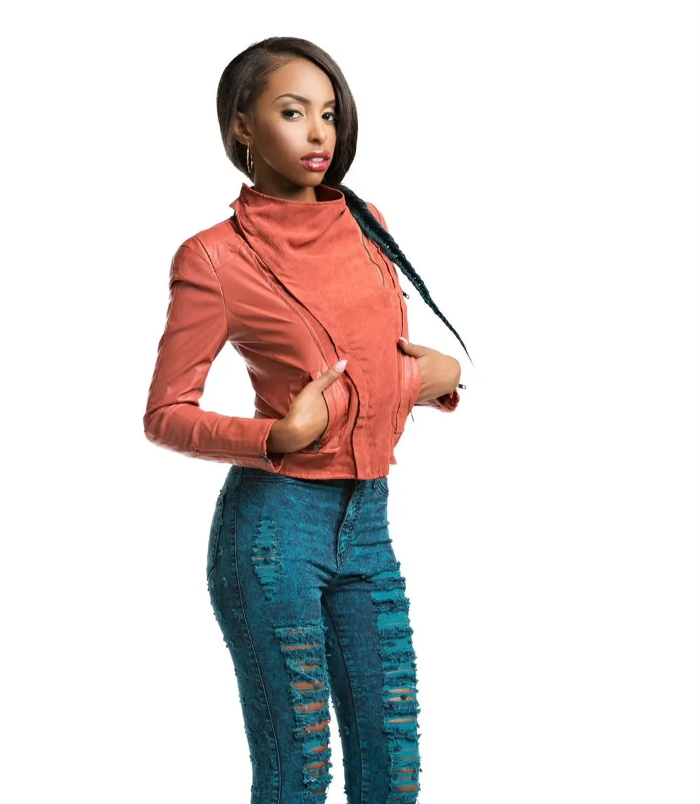 RED VEGAN LEATHER MOTO JACKET