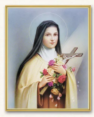 Saint Therese of Lisieux Gold Embossed Large Plaque 7-1/2" x 10"