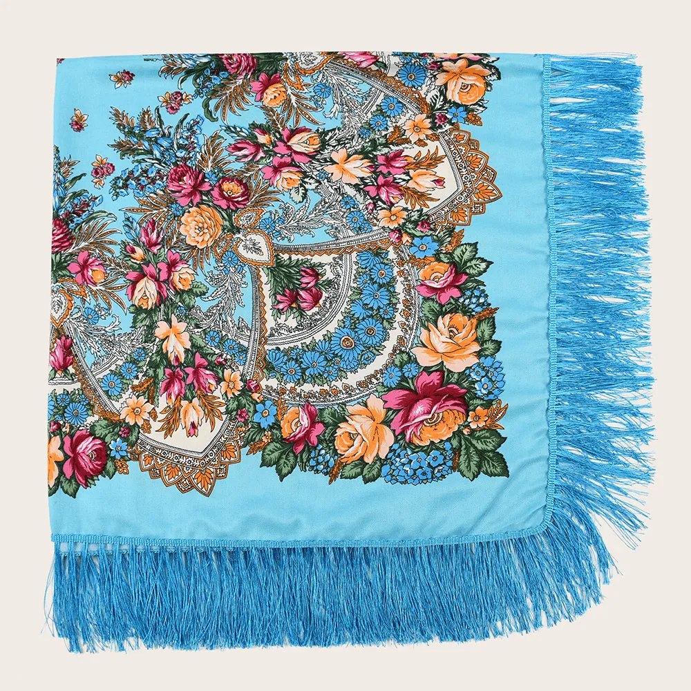 Shade and Sunscreen Printed Fringed Shawl