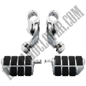 Short Angled Adjustable Highway Foot Pegs & Clamps in Chrome
