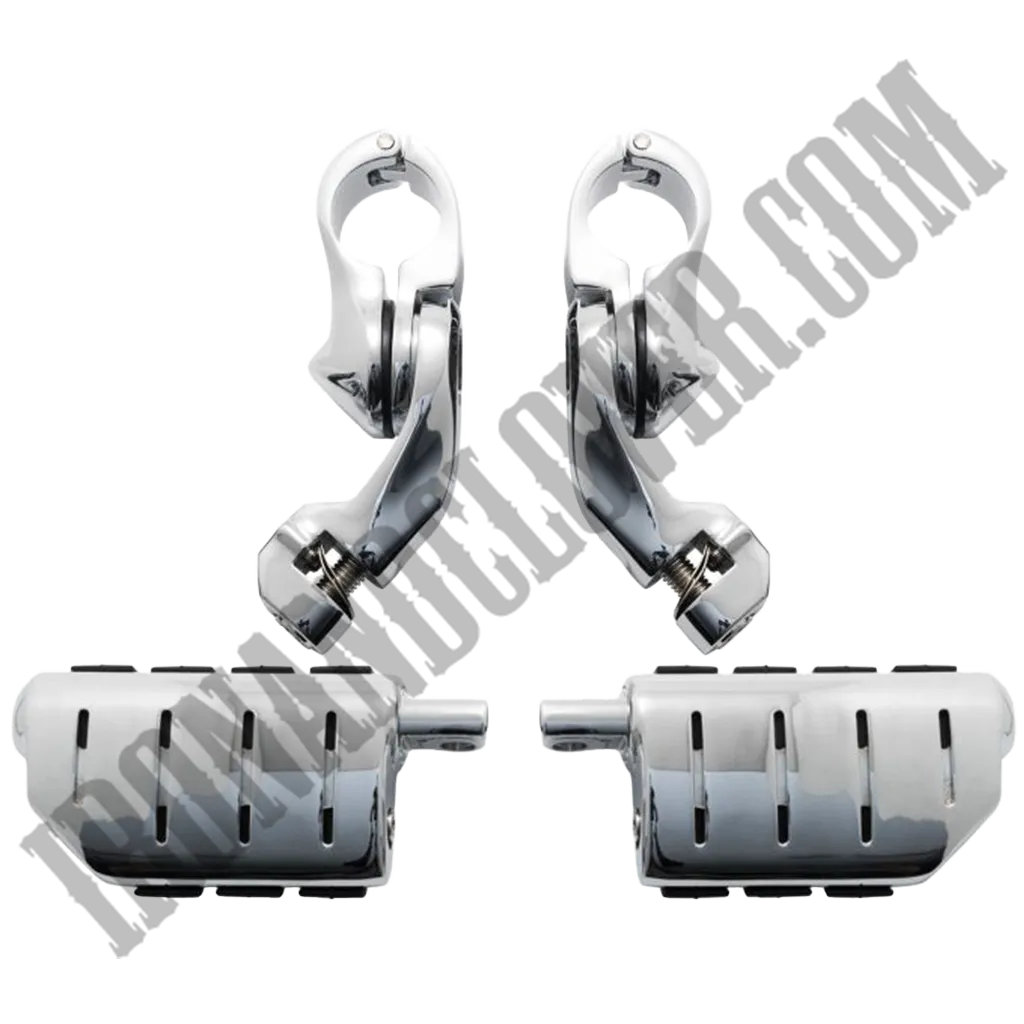 Short Angled Adjustable Highway Foot Pegs & Clamps in Chrome