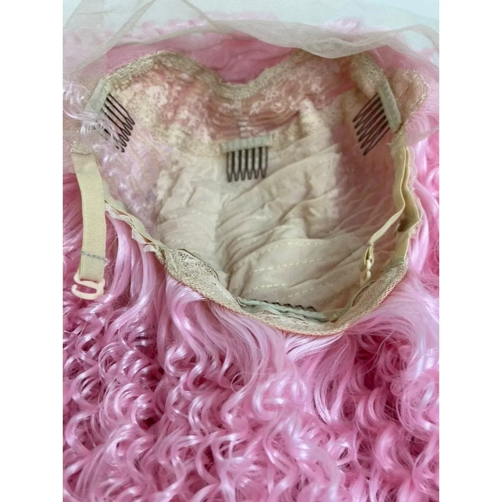 Short Bob Kinky Curly Pink Wig,Afro Kinky Curly Lace Front Wig