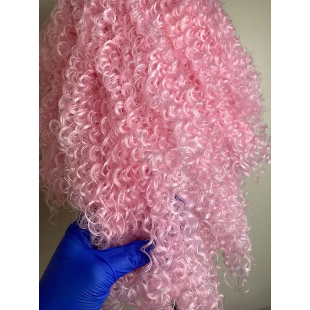 Short Bob Kinky Curly Pink Wig,Afro Kinky Curly Lace Front Wig