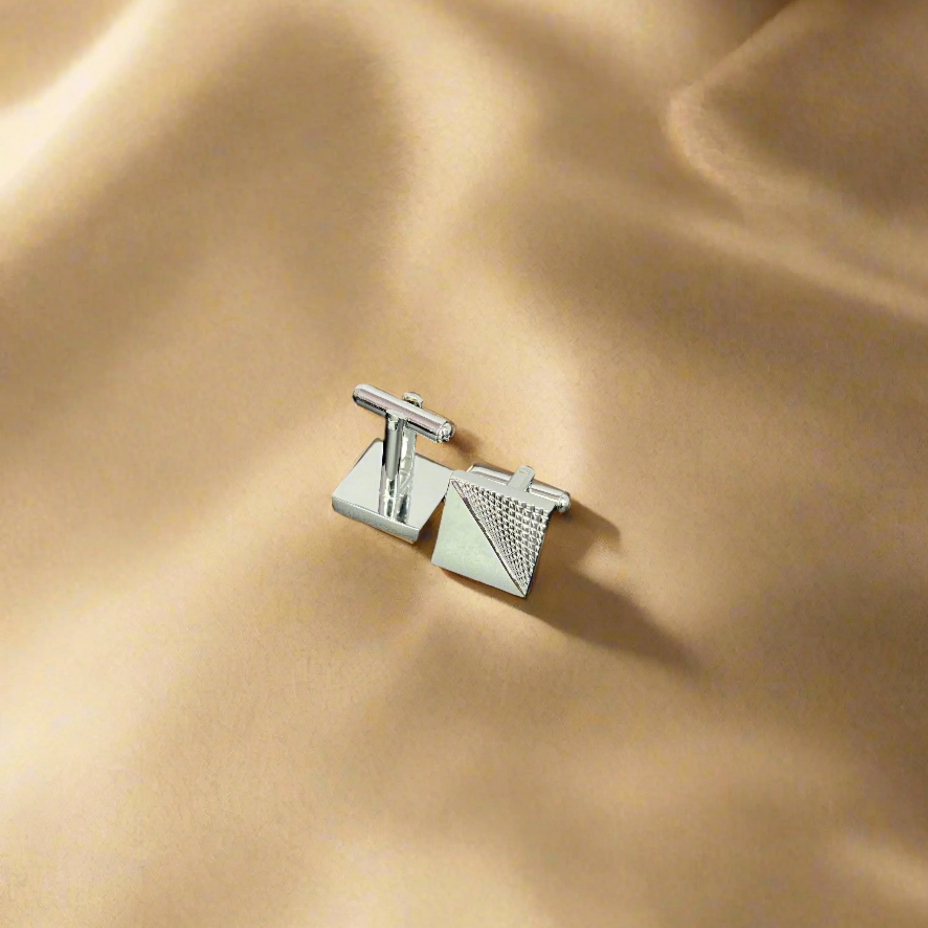 Silver Diagonal Cut Embossed Reverse Cufflinks
