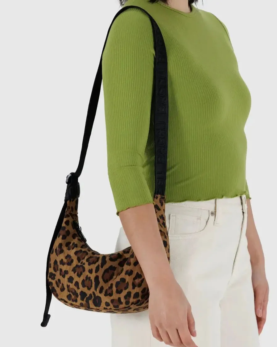 Small Nylon Crescent Bag in Leopard