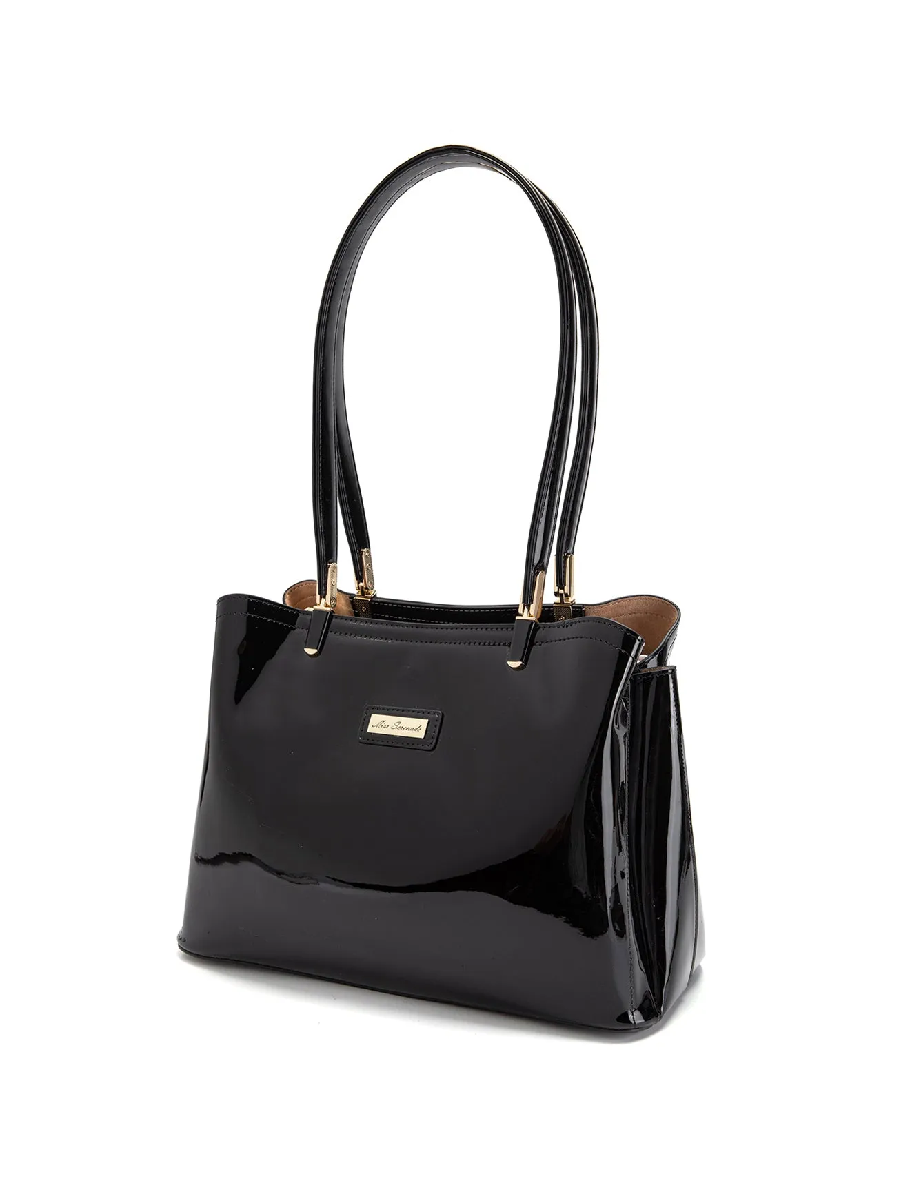 SOFIA VEGAN PATENT TRIPLE COMPARTMENT BAG- XB-2414-BLK