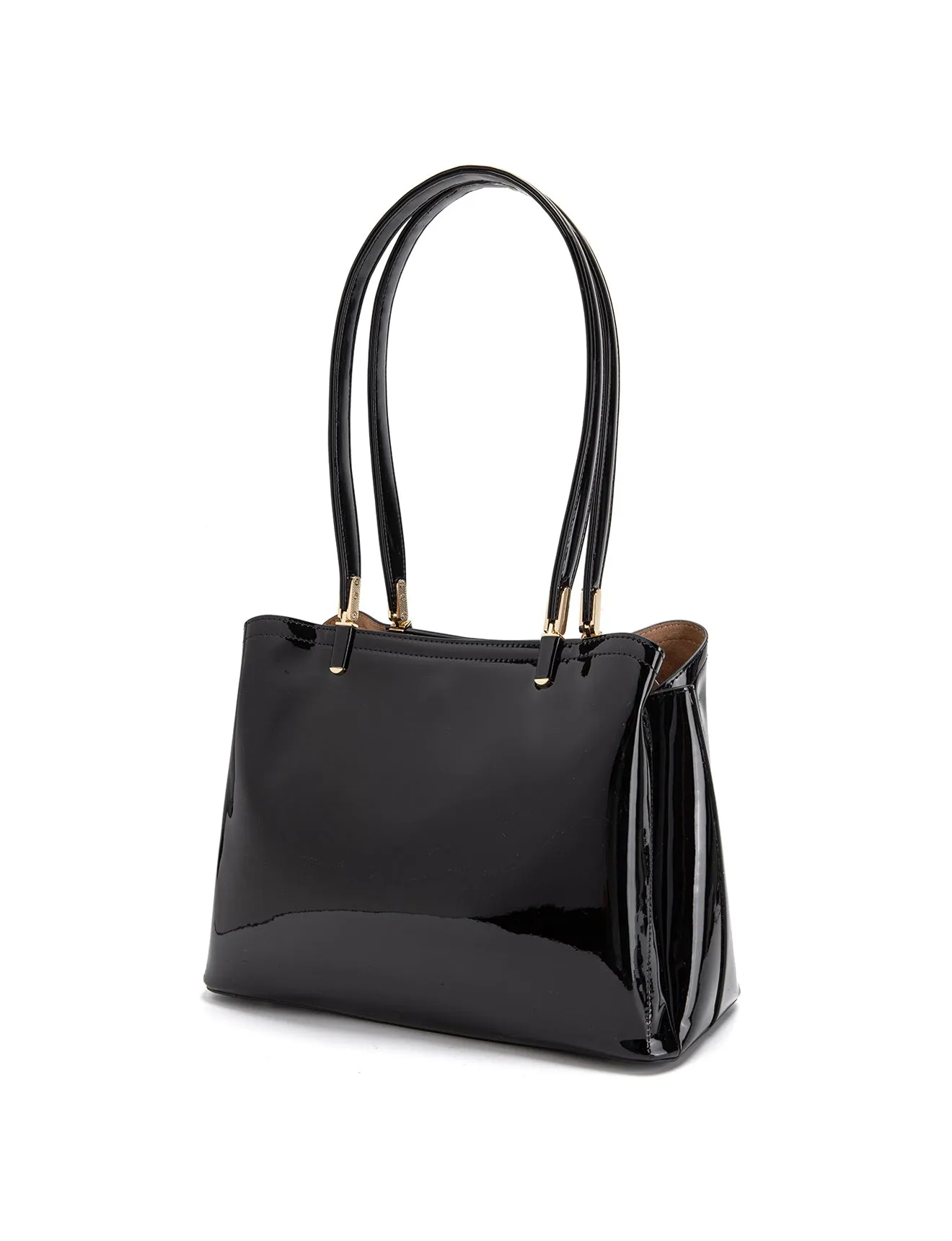 SOFIA VEGAN PATENT TRIPLE COMPARTMENT BAG- XB-2414-BLK