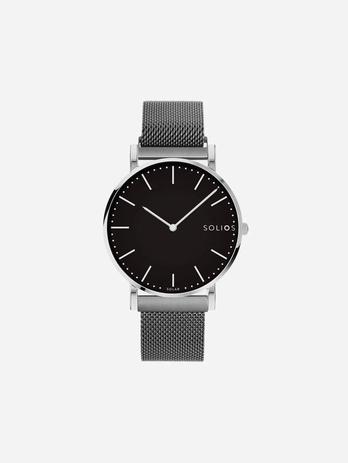 Solar Watch with Black & Silver Dial  | Grey Mesh Strap