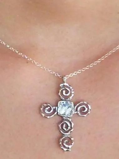 Sterling Silver cross with Roman Glass, "My Circle of Life Cross" , Silver Cross for woman