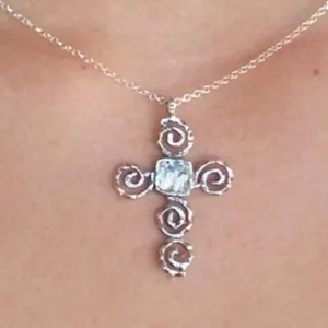 Sterling Silver cross with Roman Glass, "My Circle of Life Cross" , Silver Cross for woman