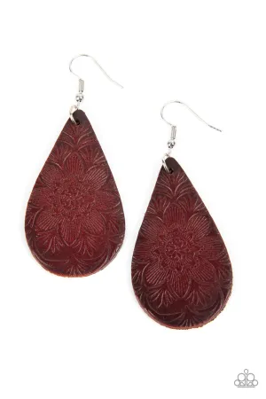Subtropical Seasons - Brown- Embossed Leather Floral Paparazzi Fishhook Earrings