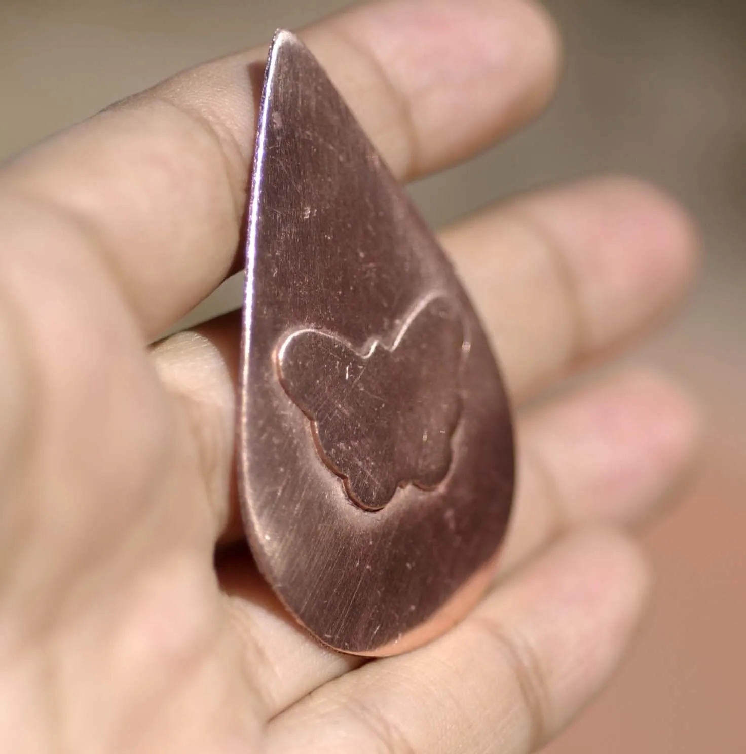 Teardrop with Embossed Butterfly Blank for Stamping Texturing Metalworking Blanks