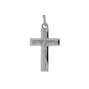 Textured Interior Block Style Crucifix - 14kt White Gold