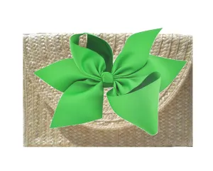 The Vineyard Straw Clutch w Interchangeable Bow -Kelly Green