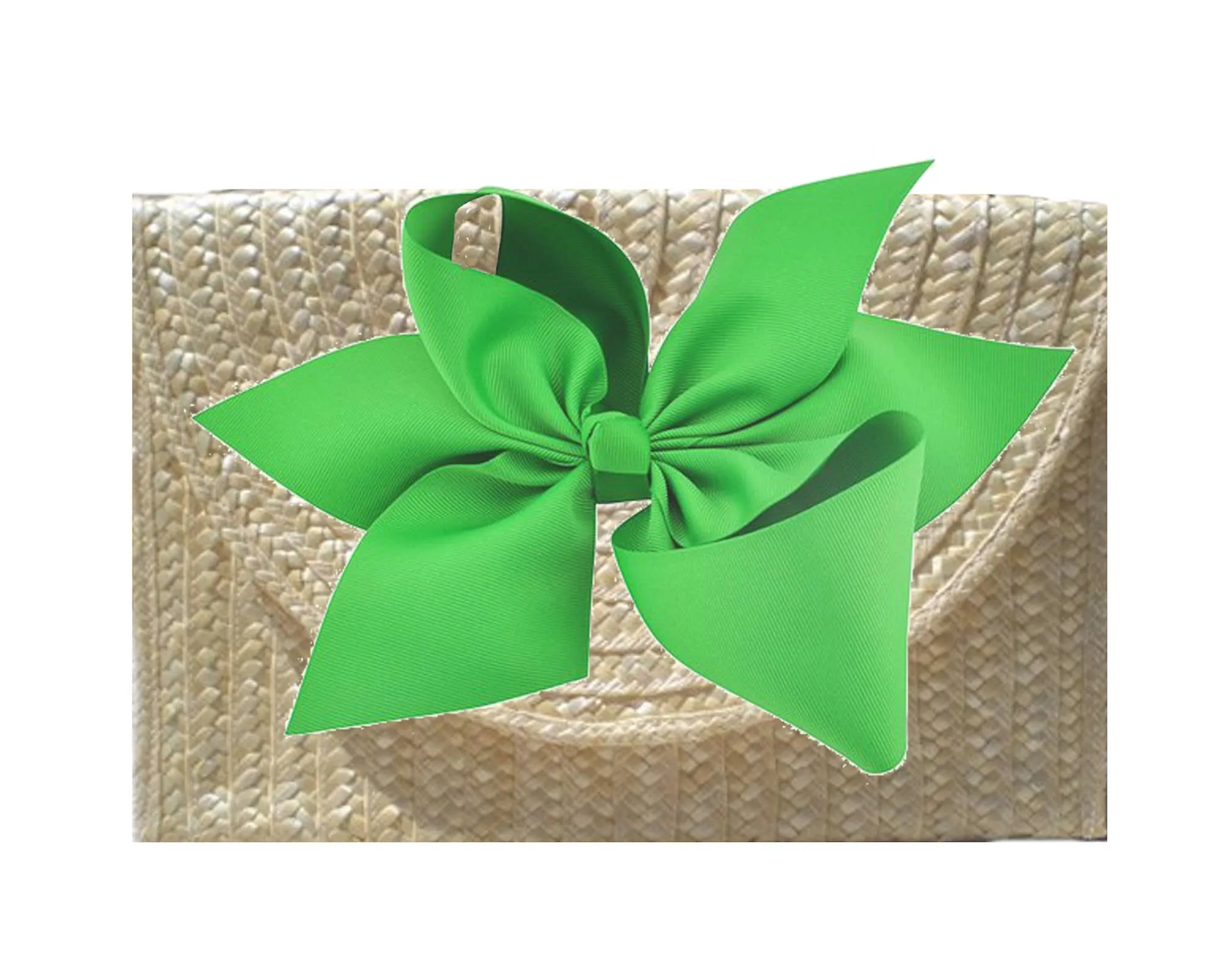 The Vineyard Straw Clutch w Interchangeable Bow -Kelly Green